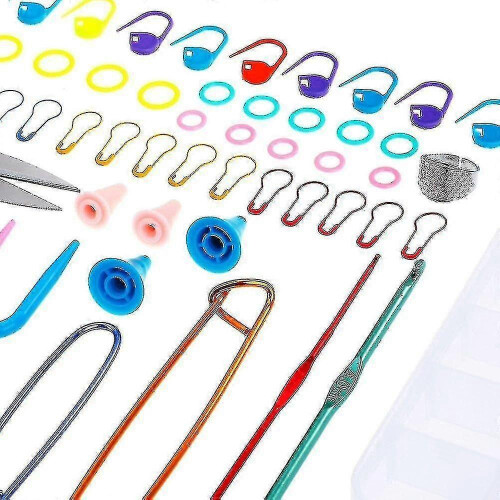 63 Pcs Crochet Knitting Kit with Accessories Box, 2 Hooks & Multiple Knitting Tools for Yarn Crafts 2