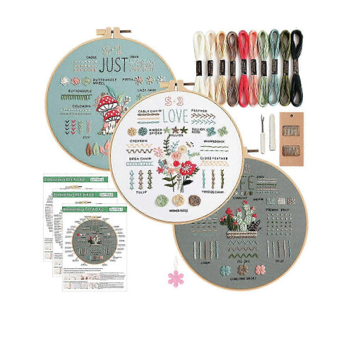 Beginner Embroidery Kit Cotton Hoop Tools