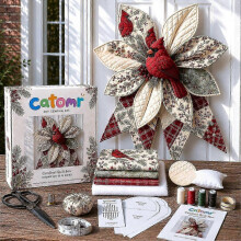 (F) Christmas Large Patchwork Bow Sewing Kit, DIY Handmade Craft Set, Festive Bow Making Supplies For Holiday Home Wall Door Decoration