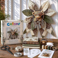 (B) Christmas Large Patchwork Bow Sewing Kit, DIY Handmade Craft Set, Festive Bow Making Supplies For Holiday Home Wall Door Decoration