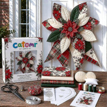 (D) Christmas Large Patchwork Bow Sewing Kit, DIY Handmade Craft Set, Festive Bow Making Supplies For Holiday Home Wall Door Decoration