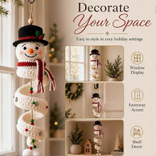 Crochet Snowman Spiral Ornament DIY Kit, Christmas Decoration Christmas Tree Crochet Craft Kit, for Window Porch Wall