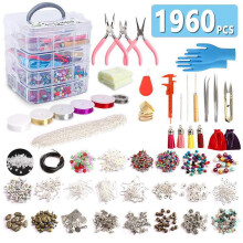 1960 Pieces Jewelry Making Supplies Kit with Beads Charms Findings Jewellery Pliers Beading Wire for DIY Necklace Bracelet Earrings Accessories Color
