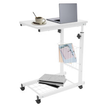 C Shaped Side Table Adjustable Height, 360Swivel Bedside Table with Wheels,Two - Tier Structure,for Living room, Bedroom, Bed,Couch (Pure White)