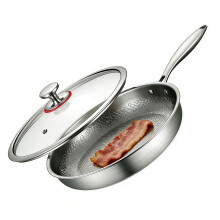 Titanium Hammered Pan with Lid, Multifunctional Stainless Steel Frying