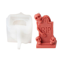 (Tombstone Skull Cand) Halloween Skull Candle Making Mold Home Decorative Silicone Candle Mold Featuring Haunted House and Skeleton Designs