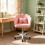 Swivel Vanity Chair with Wheels, Adjustable Height, Pink 4