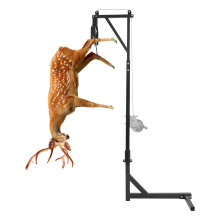 Hunting Hoist Rack Gambrel Steel Frame Winch Hanger Adjustable Height 181.44kg Load for Outdoor Deer Pig Skinning Black