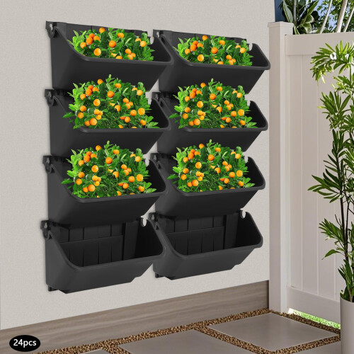 Vertical Wall Planters 24 Pack Self Watering Wall Planting Pot (Black) 1