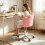 Swivel Vanity Chair with Wheels, Adjustable Height, Pink 2
