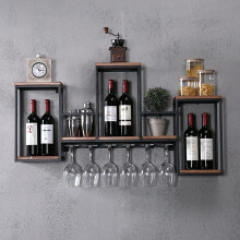 Wine Rack Wall Mounted Shelf, Industrial Hanging Bottle Display Storage with Holder, Solid Wood Glass Holder Ceiling for Bar Cafe, 106x20x55cm,(BJB-1)