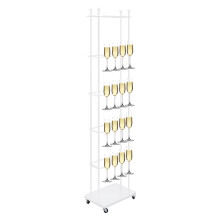 Champagne Holder, Wine Glass Stemware Rack With 4 Wheels, 5 Tier Champagne Flute Wall Stand for Party and Wedding, Max. Load Capacity 50kg, White