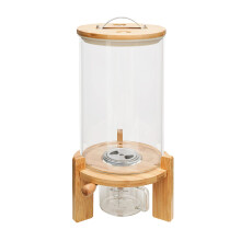 7.5L Cereal Dispenser Round Food Container, Stainless Steel Glass Bamboo, for Rice Nuts Coffee Beans Pet Food Tabletop Storage