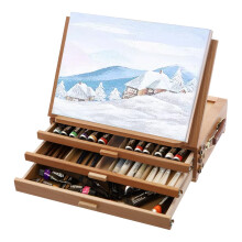 Tabletop Easel with 3 Drawers, Foldable Wood Easels Organiser, Adjustable Paintbrush Case, Storage Box for Drawing and Storing Art Supplies