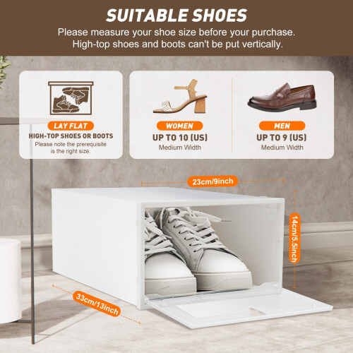 Shoe Box Storage, Shoe Storage Stackable Storage Boxes, Drawer Foldable Plastic Storage Box with Lid, Shoe Organizer Containers for Women/Men (white) 2