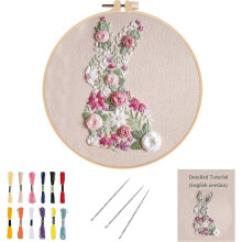 Bunny in Bloom Easter Embroidery Kit 2024 New Easter Bunny in Bloom Embroidery Kits for Beginners,DIY Hand Bunny Embroidery Easter Cross Stitch Starte