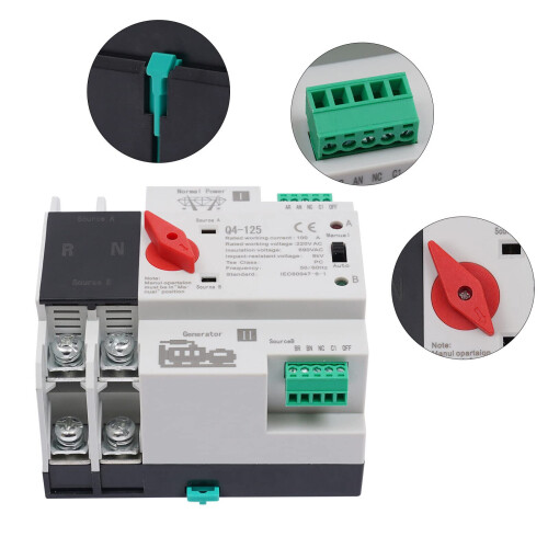 Dual Power Automatic Transfer Switch 2P/100A for Generator Changeover Switch Electrical Selector Switches Dual Power Switch 2