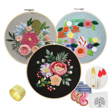 (3 Pieces) Hand Embroidery Kit with Embroidery Hoop Thimble Personalized Crafts Decoration for Beginners