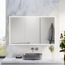 ELEGANT 1050 x 650mm LED Bathroom Mirror Cabinet with Bluetooth & Shaver Socket, Triple Door Cabinet with Dimmable Lighting