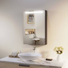 (Linen Black) ELEGANT Smart Anti-Fog Vanity Mirror Cabinet with Cosmetic Organizer and 3-Colour Dimmable LED