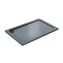 (1200x800mm) ELEGANT Grey Stone-Effect Composite Square Shower Tray with Anti-Slip Surface & Black Waste