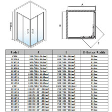(1000x800x1850mm) ELEGANT Silver Shower Enclosure Corner Entry Double Sliding Door Left And Right Installation With Shower Tray