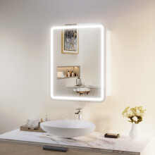 ELEGANT LED Bathroom Mirror Cabinet with Shaver Socket, Cream White, 550 x 700mm, Fully Assembled Wall Mounted Cabinet