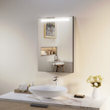 (Moroccan Grey) ELEGANT Smart Anti-Fog Vanity Mirror Cabinet with Cosmetic Organizer and 3-Colour Dimmable LED