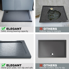 (1200x700mm) ELEGANT Grey Stone-Effect Composite Square Shower Tray with Anti-Slip Surface & Black Waste