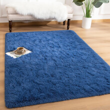 (2ft 6in x 5ft (80x150cm), Navy) Fluffy Shaggy Rugs with Thick Soft Pile for Living Rooms Bedrooms Hallways