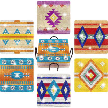 6 Pcs Diamond Painting Coasters with Holder, DIY Boho Coasters Small Diamond Painting Kits for Beginners, Adults, Kids D for mother/girl gift