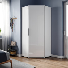 (White) ELEGANT Corner Wardrobe 800x1860x800mm High Gloss 1 Door 5 Shelves 2 Hanging Rails Chipboard & MDF Soft-Close Flat Pack