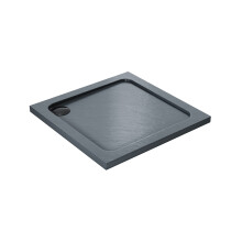 (760x760mm) ELEGANT Grey Stone-Effect Composite Square Shower Tray with Anti-Slip Surface & Black Waste