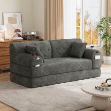 (Dark Gray) Roomfitters 168cm 2 Seater Sofa Bed Corduroy Folding Sleeper Couch High Back 2 Cup Holders 4 Pockets Metal Frame Living Furniture