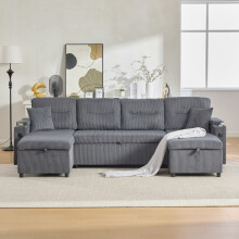 (Charcoal grey) Roomfitters 272cm 4 Seater Sofa Bed Dual Chaise Pull Out Sleeper USB-C Cup Holders Hidden Storage Couch Living Furniture Base