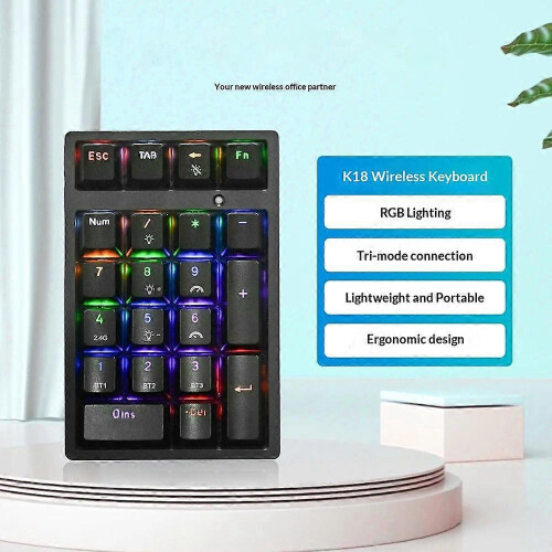 K18 21 Keys RGB Mechanical Numpad Bluetooth-compatible 3-Mode Wireless Keyboard Black 1