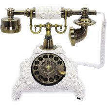 Marcador de teléfono fijo retro, marcador de teléfono antiguo, teléfono fijo de resina para oficina en casa (blanco-117CS)