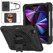 Funda giratoria de silicona + PC para iPad Pro 11 2022 / 2021 / 2020, color negro.