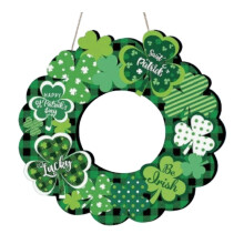 Ghirlanda in legno per la festa di San Patrizio, decorazione per la porta con trifoglio verde.