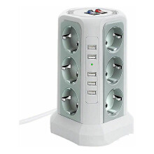 Regleta de enchufes Lightning Surge, 5 puertos USB, 12 tomas de corriente, 3 interruptores, color blanco.