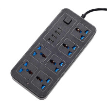 Regleta universal de 1,8 m con cable de extensión, puertos USB-C y USB, enchufe múltiple, color negro_yzab