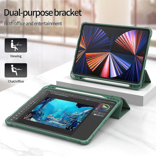 Funda plegable de 3 paneles de PU para iPad Pro 11 2022 / 2020 / 2021 Verde 2