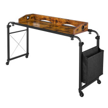 Mesa de Cama com Rodinhas 1060x360 mm - Duoku - Mesa Móvel Ajustável em Altura e Comprimento, Equipado com Rodas Giratórias, Marrom