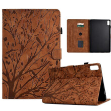 Lenovo Tab M9 Fortune Tree Pressure Flower PU-Tablet-Hülle mit Weck-/Schlaffunktion, Braun