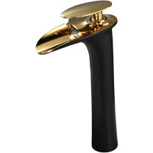 (Black&gold) Waterfall Bathroom Mixer Tap, White&Gold Basin Sink Taps, Brass Tall Bathroom Tap Faucet, Single Hole Lever