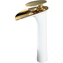 (White&gold) Waterfall Bathroom Mixer Tap, White&Gold Basin Sink Taps, Brass Tall Bathroom Tap Faucet, Single Hole Lever