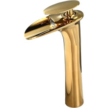 (Gold) Waterfall Bathroom Mixer Tap, White&Gold Basin Sink Taps, Brass Tall Bathroom Tap Faucet, Single Hole Lever