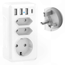 7-in-1 Universal Travel Adapter with 3 USB Ports and USB-C for Type G Outlets