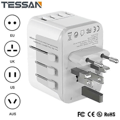 TESSAN Universal-Reiseadapter mit USB- und Typ-C-Anschlüssen, grau, 4 USB-A-Anschlüsse 1