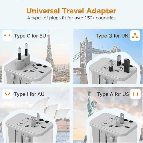 TESSAN Universal-Reiseadapter mit USB- und Typ-C-Anschlüssen, grau, 4 USB-A-Anschlüsse 2